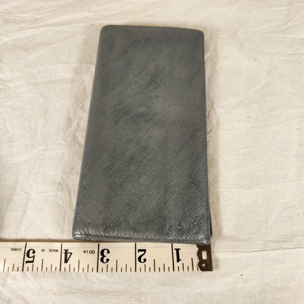 PRADA Saffiano Leather Long Bifold Wallet Argento Silver Metallic Gray